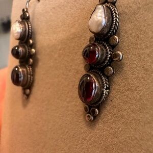 Sterling Silver garnet and pearl earrings